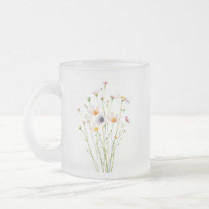Watercolor bouquet of wildflowers frosted glass coffee mug