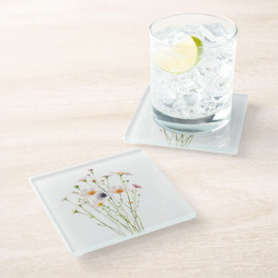 Watercolor bouquet of wildflowers glass coaster