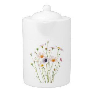 Watercolor bouquet of wildflowers teapot