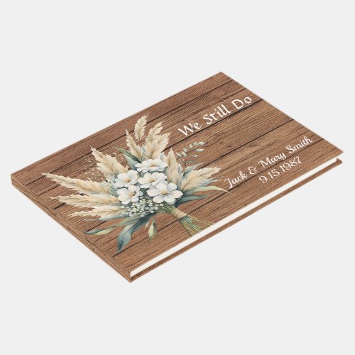 Watercolor Bouquet On Wood Vow Renewal Guest Book