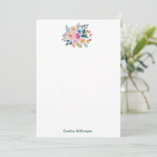 Watercolor Bouquet Personalized Script Minimalist Note Card