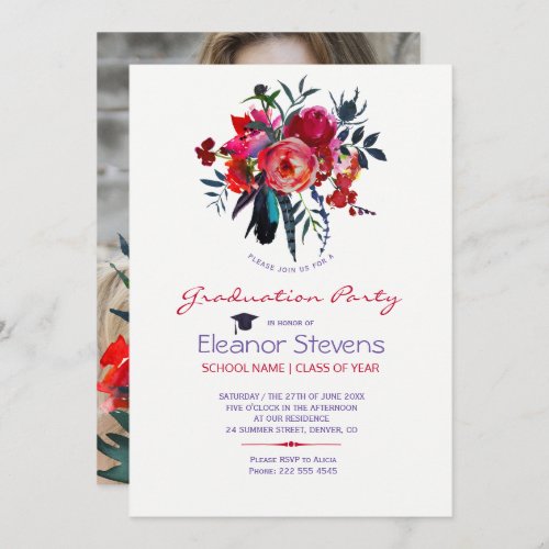 Watercolor bouquet PHOTO graduation party invite