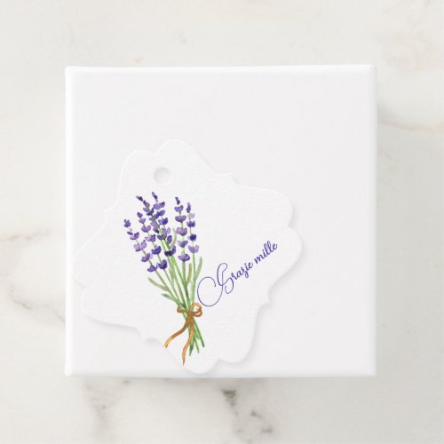Watercolor Bouquet Purple Lavender  Grazie Mille  Favor Tags