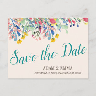 Watercolor Bouquet Save the Date Wedding Postcard