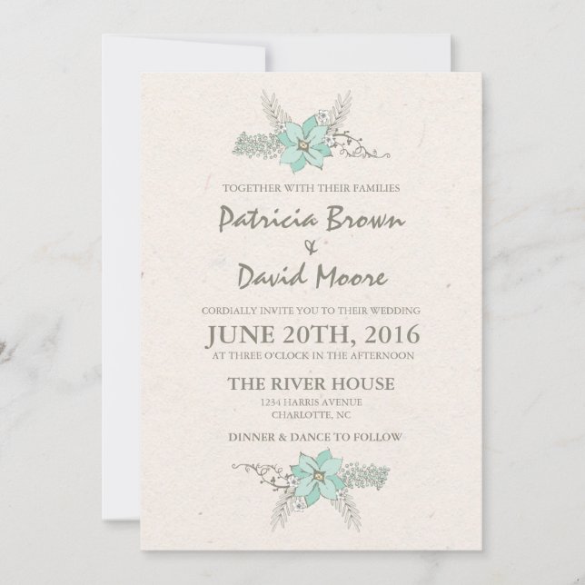 Watercolor Bouquet Teal Wedding invitation (Front)