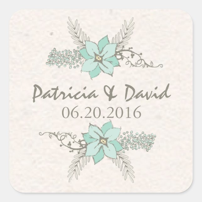 Watercolor Bouquet Teal Wedding Sticker (Front)