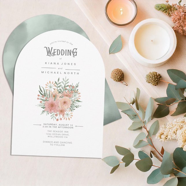 Watercolor Bouquet Wedding Blush Arch ID654 Invitation (Creator Uploaded)