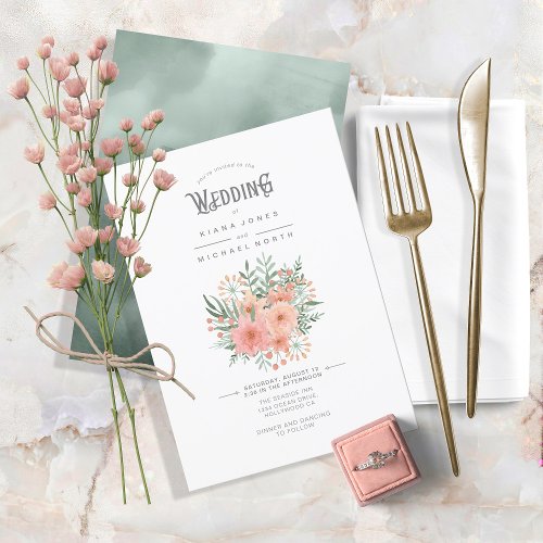 Watercolor Bouquet Wedding Blush ID654 Invitation