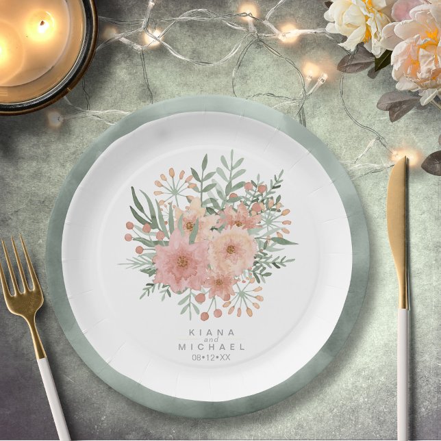Watercolor Bouquet Wedding Blush ID654 Paper Plates (Creator Uploaded)
