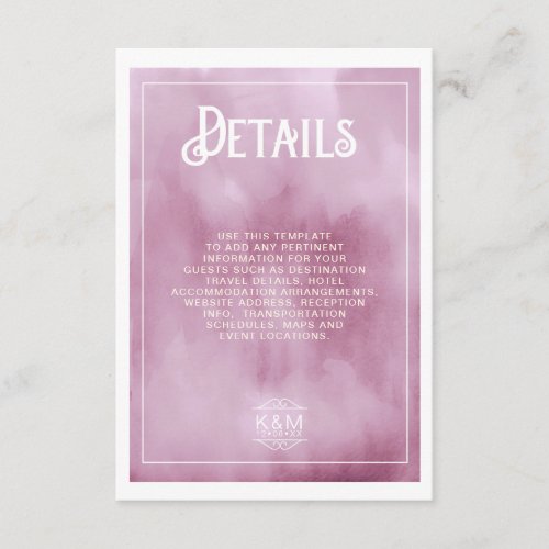 Watercolor Bouquet Wedding Details Lilac ID654 Enclosure Card