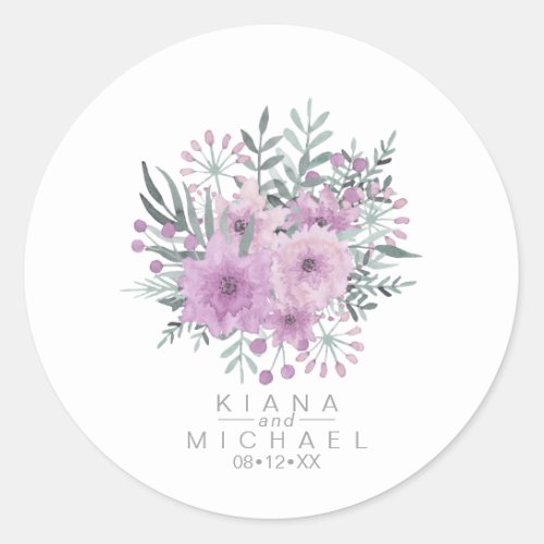 Watercolor Bouquet Wedding Lilac ID654 Classic Round Sticker