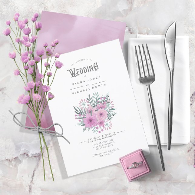 Watercolor Bouquet Wedding Lilac ID654 Invitation (Creator Uploaded)