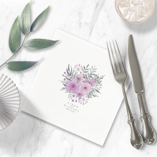 Watercolor Bouquet Wedding Lilac ID654 Napkins (Creator Uploaded)