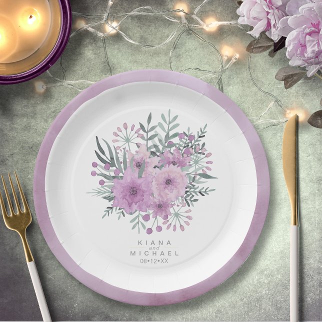Watercolor Bouquet Wedding Lilac ID654 Paper Plates (Creator Uploaded)