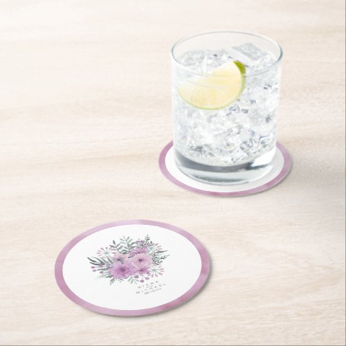 Watercolor Bouquet Wedding Lilac ID654 Round Paper Coaster