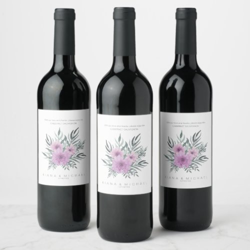 Watercolor Bouquet Wedding Lilac ID654 Wine Label