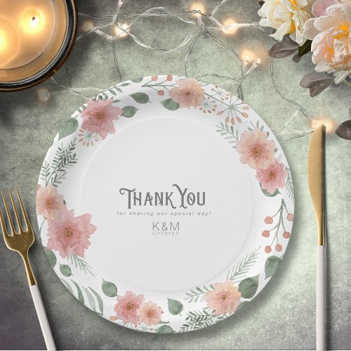 Watercolor Bouquet Wedding Thank You Blush ID654 Paper Plates