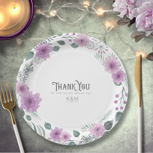 Watercolor Bouquet Wedding Thank You Lilac ID654 Paper Plates