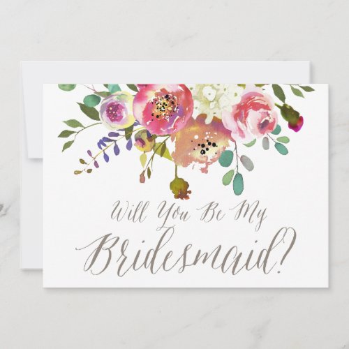 Watercolor Bouquet Will You Be My Bridesmaid Invitation