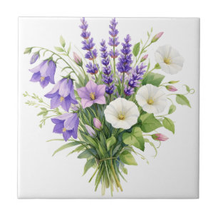 Watercolor Bouquet with Wildflowers Ceramic Tile