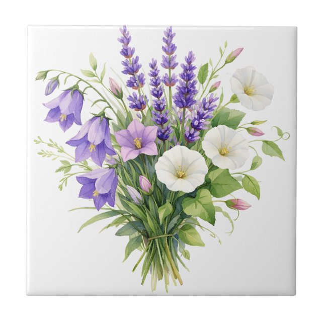 Watercolor Bouquet with Wildflowers  Ceramic Tile (Front)