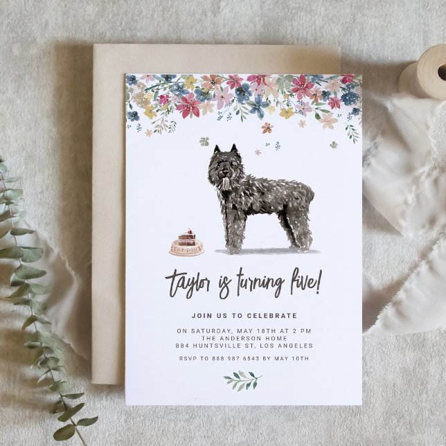 Watercolor  Bouvier des Flandres Dog Birthday Invitation (Celebrate your furry friend’s special day with our charming dog birthday invitation.)