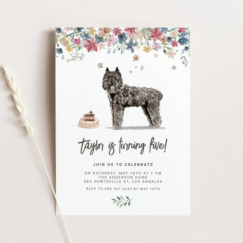 Watercolor  Bouvier des Flandres Dog Birthday Invitation