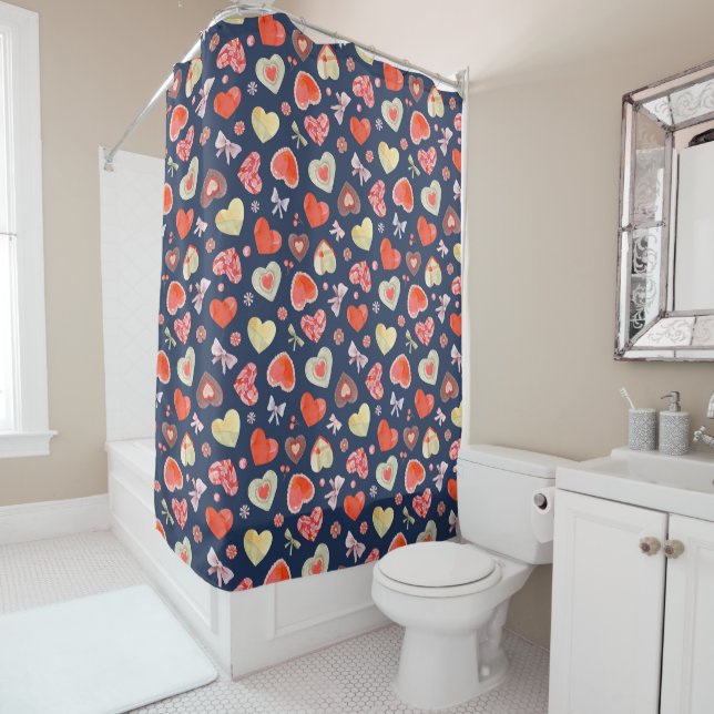 Watercolor Bow And Hearts  Shower Curtain (In Situ)