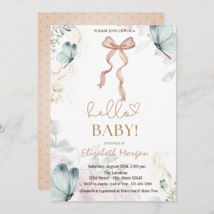 Watercolor Bow Blue Butterfly Dots Baby Shower Invitation