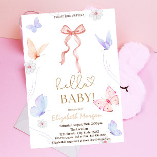 Watercolor Bow Butterfly Dots Baby Shower Invitation