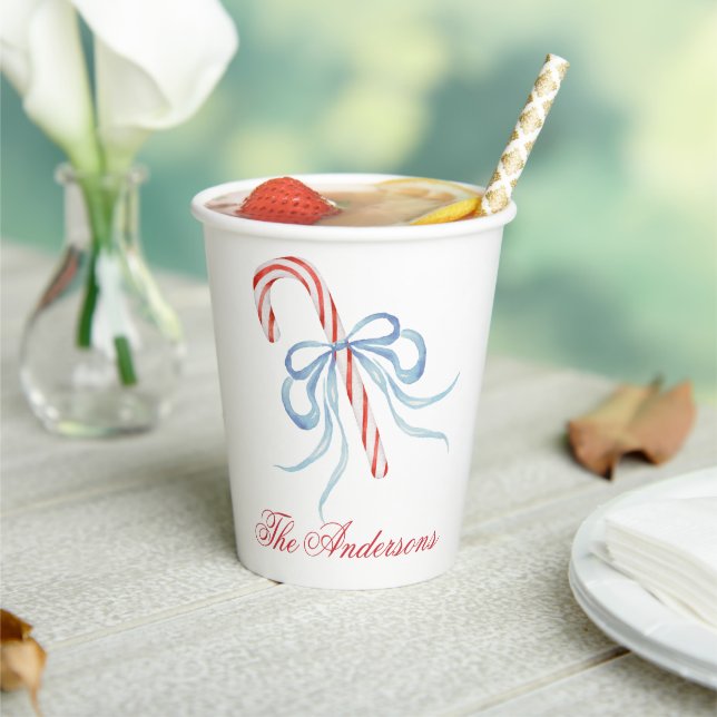 Watercolor Bow Candy Cane Paper Cups (Insitu)