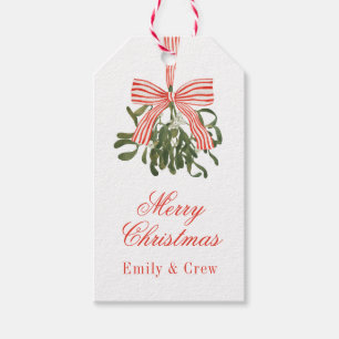 Watercolor Bow Mistletoe Christmas Gift Tags