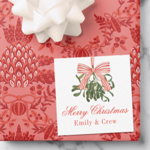 Watercolor Bow Mistletoe Christmas Note Card