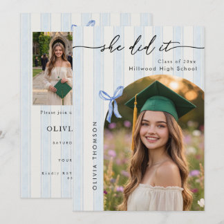 Watercolor Bow Multi Photo Graduation Party Invite
