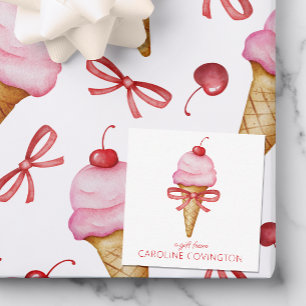 Watercolor Bow Pink Ice Cream Cone Gift Enclosure Note Card