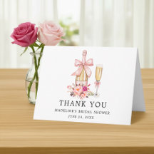 Watercolor Bow Pink Roses Bridal Shower