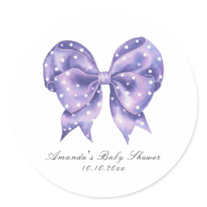 Watercolor Bow Polka Dot Baby Shower Classic Round Sticker