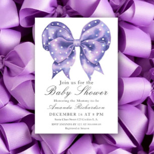 Watercolor Bow Polka Dot Baby Shower Invitation