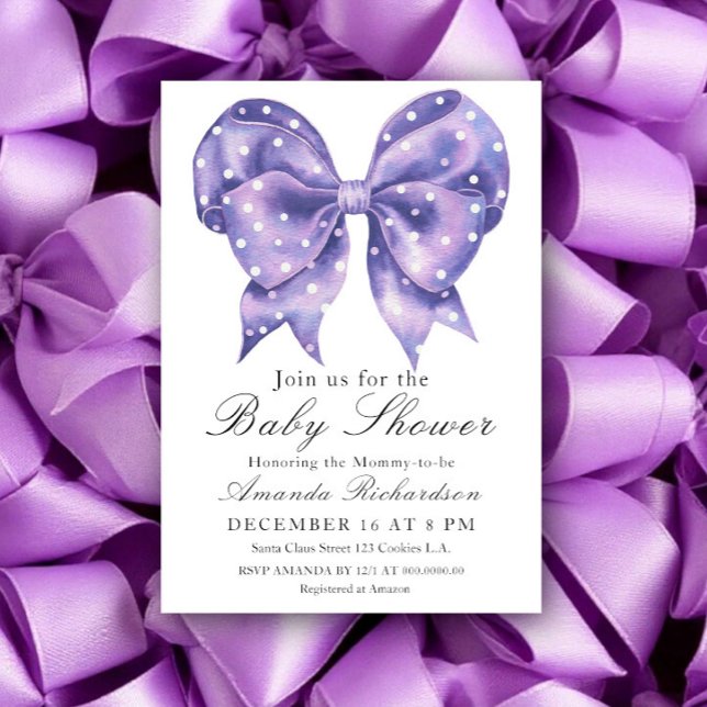 Watercolor Bow Polka Dot Baby Shower Invitation (Creator Uploaded)