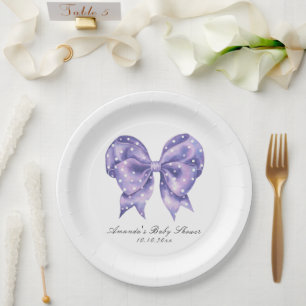 Watercolor Bow Polka Dot Baby Shower Paper Plates