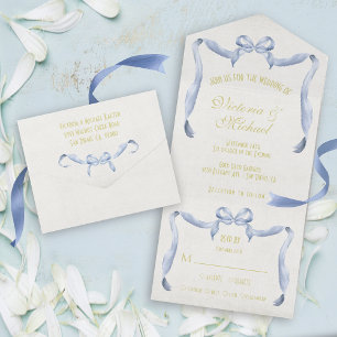 Watercolor bow ribbon Wedding All In One Invitation
