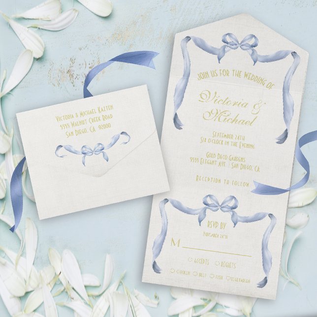 Watercolor bow ribbon Wedding All In One Invitation (Creator Uploaded)