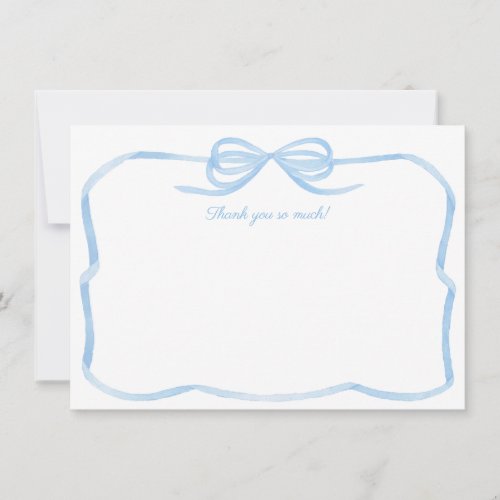 Watercolor Bow Something Blue Bridal Shower Thank You Card