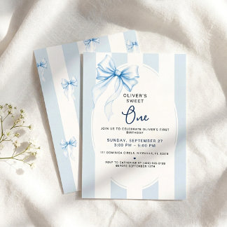 Watercolor Bow Sweet One First Birthday  Invitation