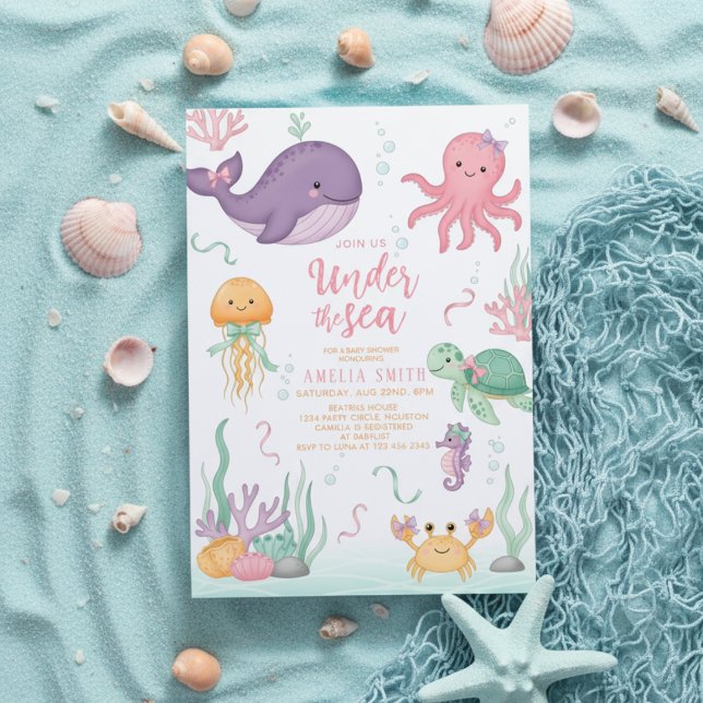 watercolor bow under the sea baby shower invitation (Creator Uploaded)