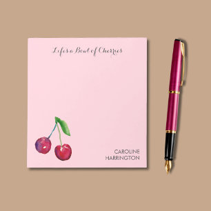 Watercolor Bowl of Cherries Girly Pink Coquette Notepad