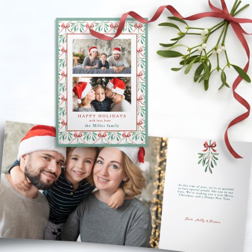 Watercolor Bows, Ribbons & Mistletoe Photo Tri-Fold Card