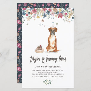Watercolor Boxer Dog Birthday Party Invitation
