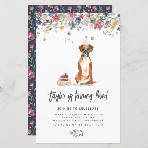 Watercolor Boxer Dog Birthday Party Invitation
