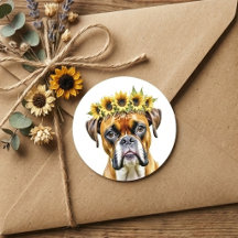 Watercolor Boxer Dog Floral Sunflower Crown